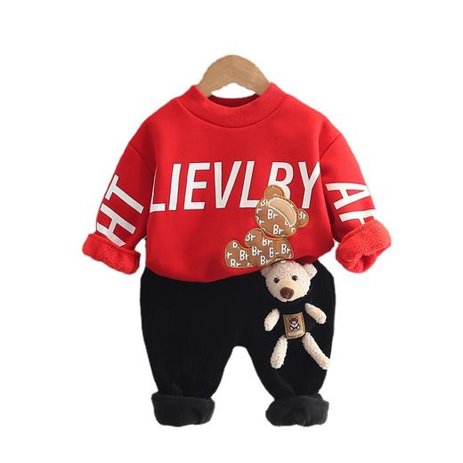 秋冬季新款男童加绒套装洋气女宝宝1-3岁5两件套儿童冬装套装 商品图4