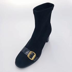 lfgj jeans BM602 石头纹牛皮偏带弹力布短靴