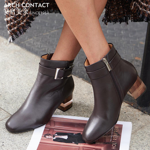 中跟舒适女靴 | ARCHCONTACT安启美奈圆头女鞋52176 商品图4