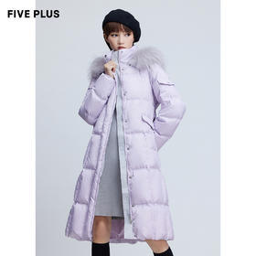 FIVE PLUS2021新款女冬装连帽貉子毛领羽绒服女宽松直筒中长外套2NN4333340