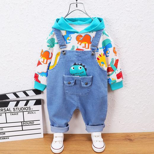 男童秋装套装2021新款儿童连帽背带可爱印花宝宝两件套春秋季套装 商品图1