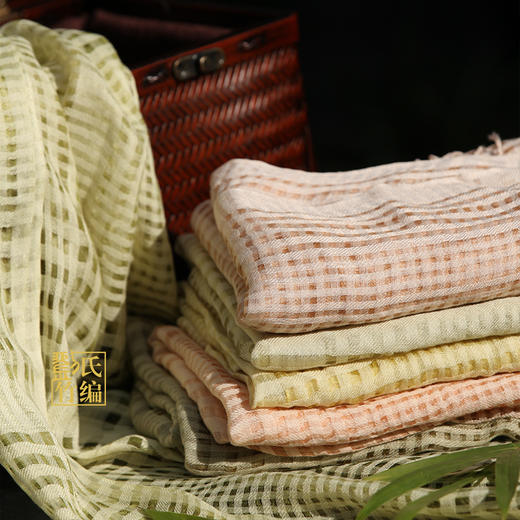 竹染围巾——真丝棉镂空格子 商品图0