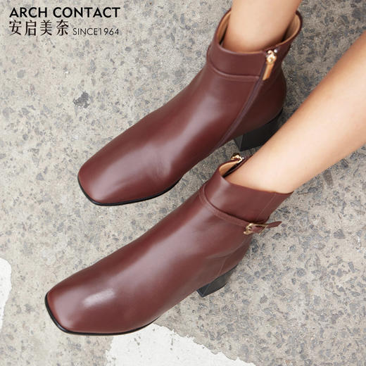 【活动价】ARCHCONTACT安启美奈英伦风方头中跟百搭女靴52170 商品图3