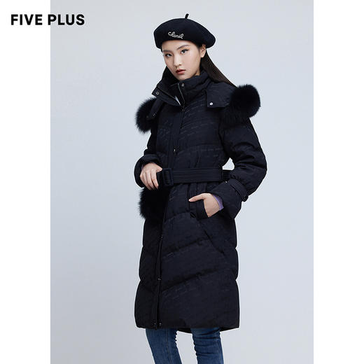 FIVE PLUS2021新款女冬装宽松貉子毛领羽绒服女字母提花中长外套2NN4331300 商品图1