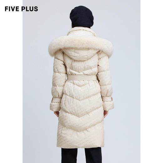 FIVE PLUS2021新款女冬装宽松貉子毛领羽绒服女字母提花中长外套2NN4331300 商品图4