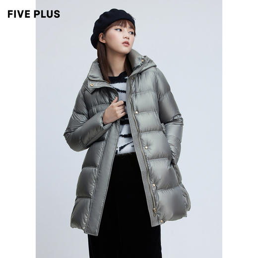 FIVE PLUS2021新款女冬装轻盈空气鹅绒羽绒服女中长立领连帽外套2NN4333580 商品图3
