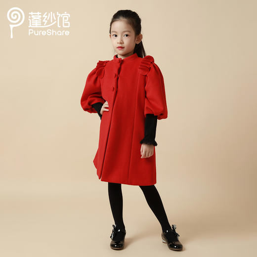 非质量问题不退换哦~PureShare女童公主裙时髦加厚毛呢秋冬款连衣裙-红玫外套 商品图3