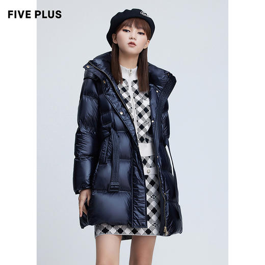 FIVE PLUS2021新款女冬装轻盈空气鹅绒羽绒服女中长立领连帽外套2NN4333580 商品图0