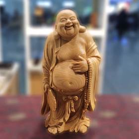 12cm小款 拿扇弥勒佛°黄杨木雕摆件