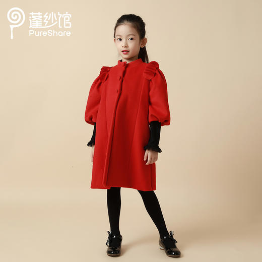 非质量问题不退换哦~PureShare女童公主裙时髦加厚毛呢秋冬款连衣裙-红玫外套 商品图2