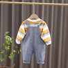 宝宝秋装牛仔背带裤两件套男童套装春秋季1一3岁婴儿童帅气条纹潮 商品缩略图2