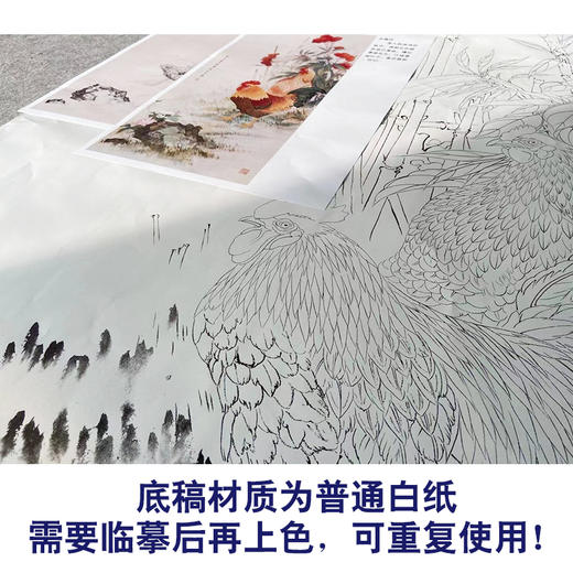 【有步骤】陈军工笔画白描底稿《冠上加冠》公鸡牵牛花初学者临摹花鸟线稿CJ21 商品图3