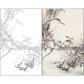 【有步骤】陈军工笔画白描底稿《池塘幽境》初学者临摹勾线花鸟线稿CJ14