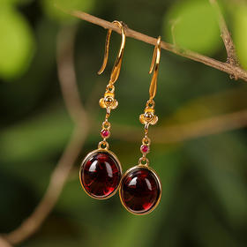 S925纯银镀金，血珀耳坠复古长款气质耳饰CW-066