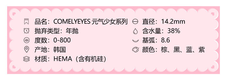 COMELYEYES年抛隐形眼镜 元气少女蓝14.2mm 1副/2片-VVCON美瞳网3