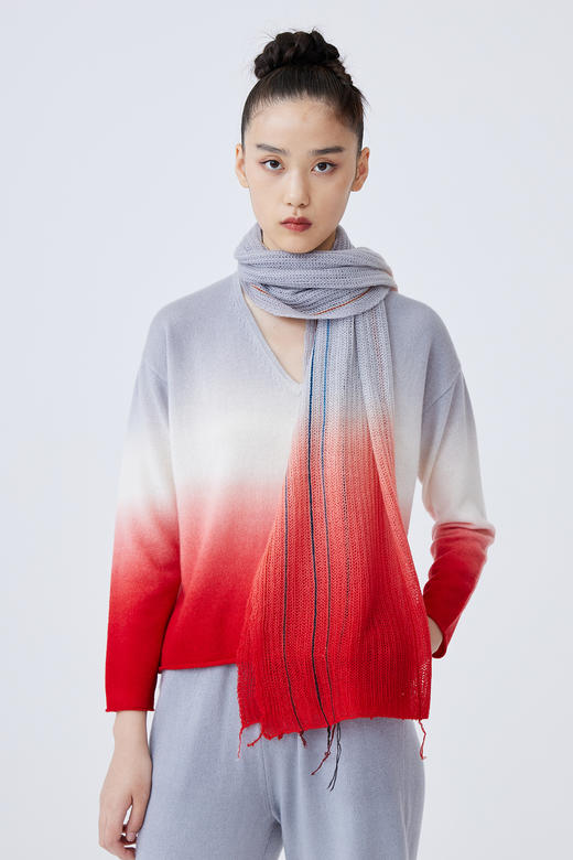 渐变色羊绒针织彩条围巾 SJF93P396N 商品图3