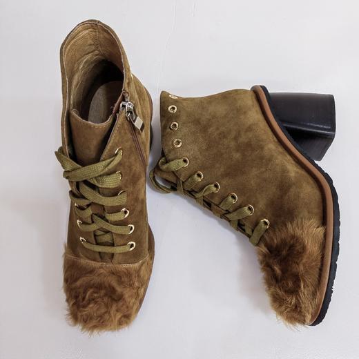 LFGJ 5802 设计师款圆头系带复古粗跟短靴 商品图3