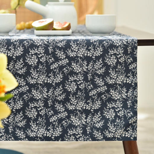 靛蓝雪松碎花双面布艺茶旗 商品图0