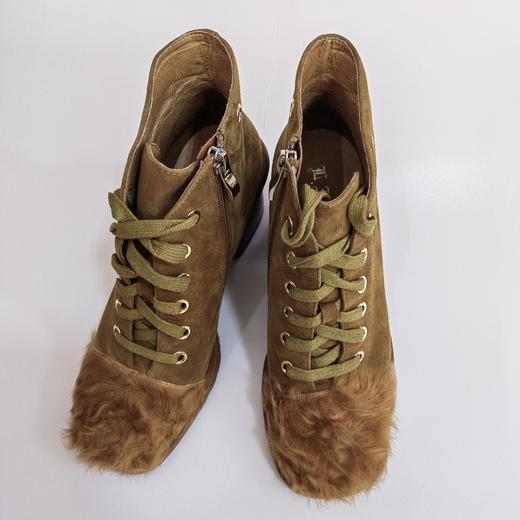 LFGJ 5802 设计师款圆头系带复古粗跟短靴 商品图5