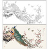 【有步骤】陈军横幅工笔画白描底稿《春风满庭香》桃花树孔雀初学者临摹花鸟线稿CJ30 商品缩略图0