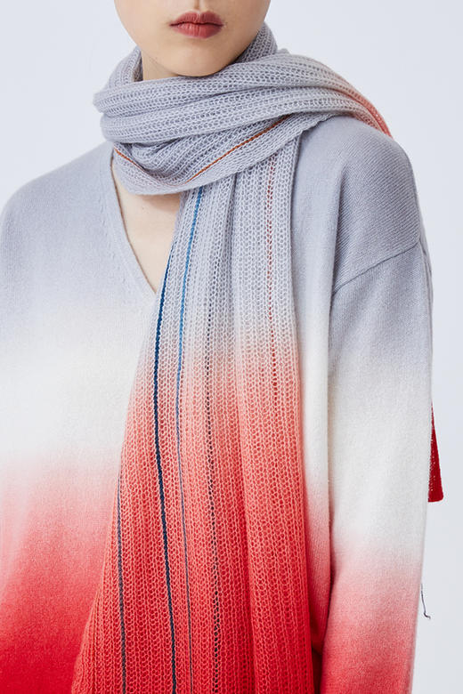  渐变色羊绒针织彩条围巾 SJF93P396N 商品图4