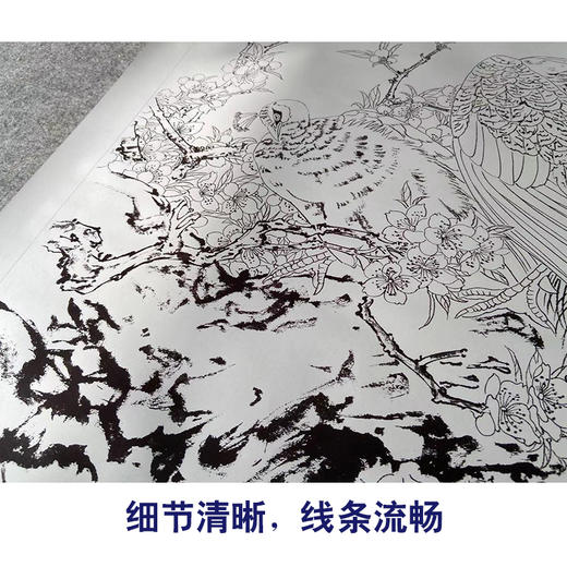 【有步骤】陈军横幅工笔画白描底稿《春风满庭香》桃花树孔雀初学者临摹花鸟线稿CJ30 商品图4