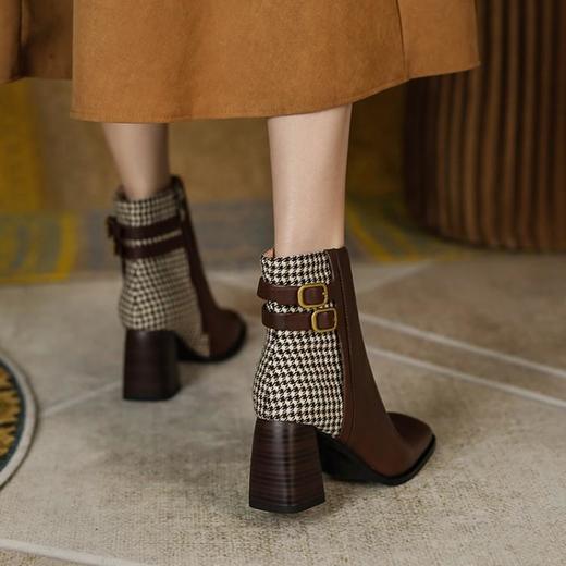 法式复古，格子拼色高跟短靴马丁靴MCC-C1553 商品图3