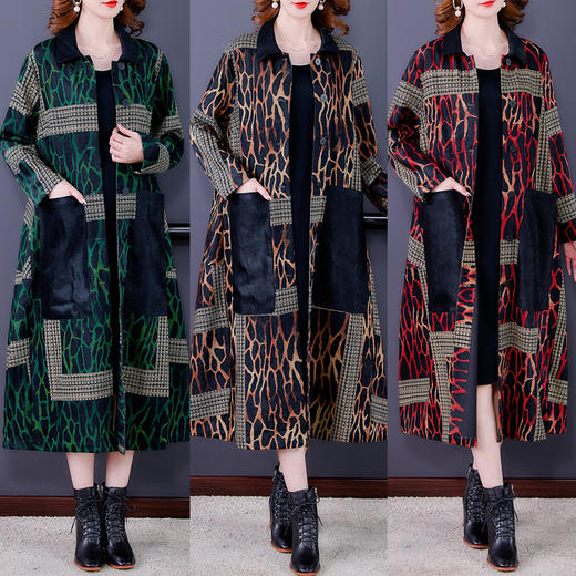 AHM  ess5589 复古豹纹印花气质宽松显瘦大衣外套 商品图0