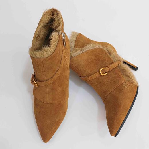 LFGJ 5805 真皮绒面高跟短靴细跟尖头毛毛靴子时尚 商品图1