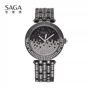 SAGA世家手表满钻女士腕表大表盘轻奢时尚潮流-黑色