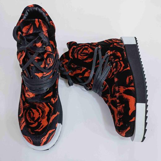 LFGJ   5415  玫瑰花纹平底高帮板鞋绒面 商品图2