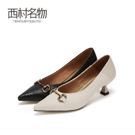 西村名物2021春季新款真皮尖头高跟鞋浅口通勤百搭工作单鞋X21AE11081