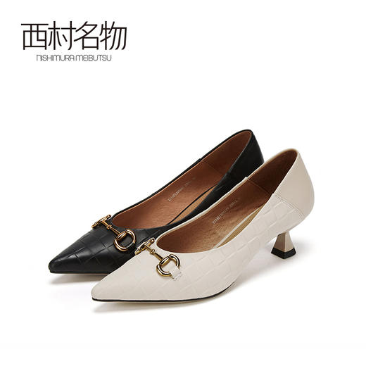 西村名物2021春季新款真皮尖头高跟鞋浅口通勤百搭工作单鞋X21AE11081 商品图0