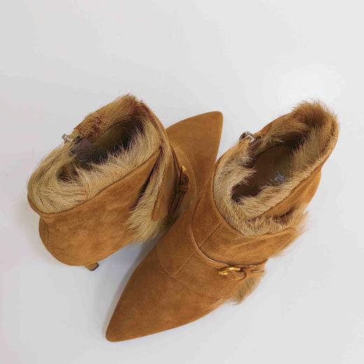 LFGJ 5805 真皮绒面高跟短靴细跟尖头毛毛靴子时尚 商品图2