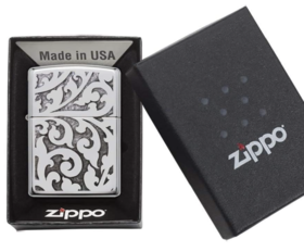 史低价！Zippo 芝宝 Windproof 高抛光镀铬镂空雕花防风打火机