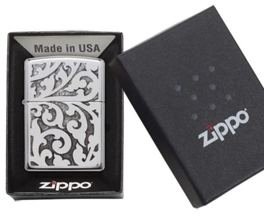 史低价！Zippo 芝宝 Windproof 高抛光镀铬镂空雕花防风打火机 商品图0