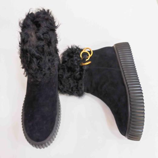 LFGJ 4706 冬季卷毛反绒皮真皮圆头厚底短靴 商品图4