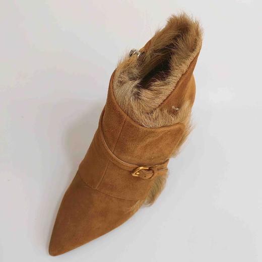 LFGJ 5805 真皮绒面高跟短靴细跟尖头毛毛靴子时尚 商品图0