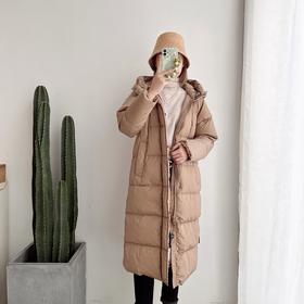 2020秋冬中长款压纹连帽羽绒服