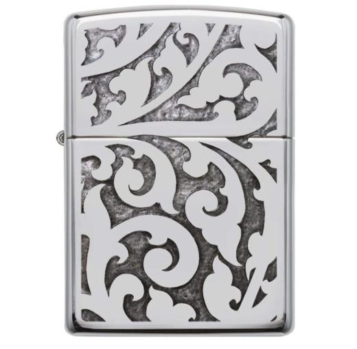 史低价！Zippo 芝宝 Windproof 高抛光镀铬镂空雕花防风打火机 商品图1