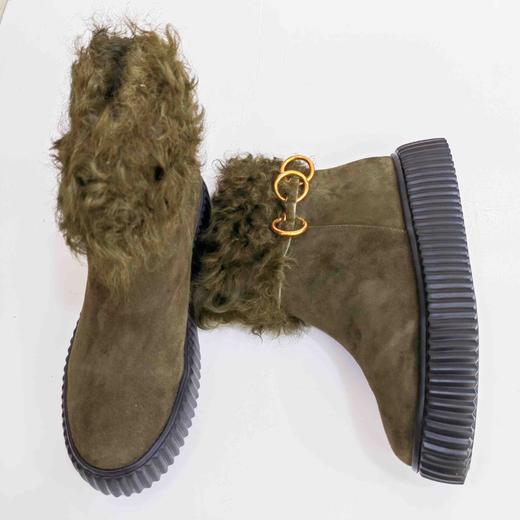 LFGJ 4706 冬季卷毛反绒皮真皮圆头厚底短靴 商品图2