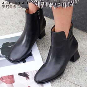 【活动价】ARCHCONTACT安启美奈复古粗跟圆头短靴52179