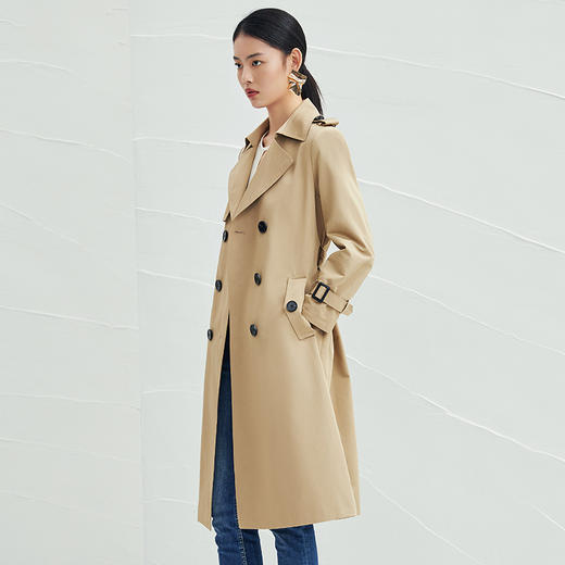 EITIE爱特爱时尚气质洋气经典翻驳领中长款英伦风双排扣风衣外套D1904333A 商品图3