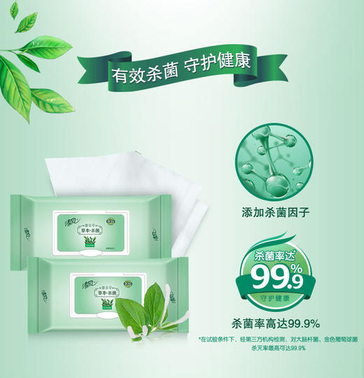 清风草本湿巾纸御本草卫生擦手清洁湿带盖纸巾消毒湿巾80片 商品图1