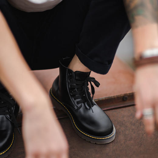 马登男式马丁靴男鞋高帮皮靴子黑色英伦中帮工装棉鞋 商品图2