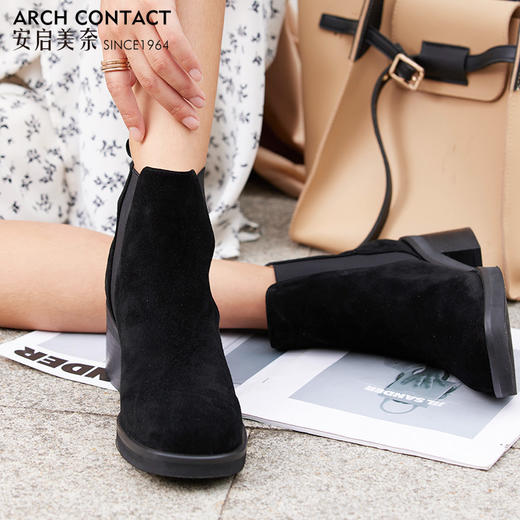 【活动价】ARCHCONTACT安启美奈真皮英伦风粗跟时装女靴52180 商品图2