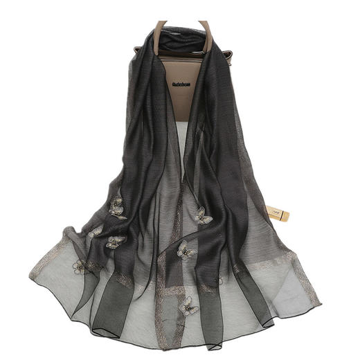 新款真丝羊毛混纺绣花围巾 刺绣蝴蝶丝毛丝巾披肩QM000303 商品图4