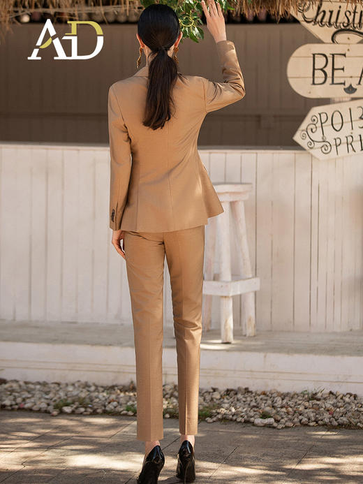 AD高端卡其色干练西装套装女春秋英伦风双排扣时尚职业装气质工装 商品图4