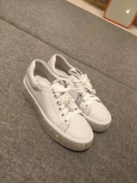 westory女鞋2021新款圆头牛皮平底单鞋增高小白鞋S21CM53448