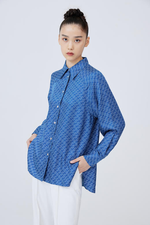  “零”字纹真丝衬衫 SJS93W320N 商品图0